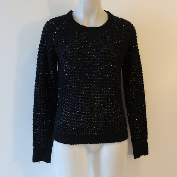 Womens Joie Black Sequined Wool Blend Knit Sweater M * - Picture 2 of 10